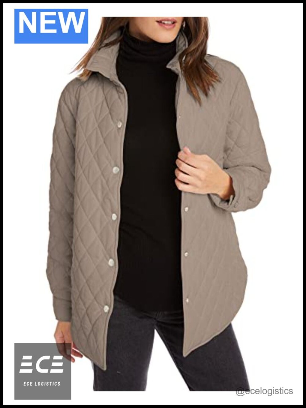Quilted Lightweight Puffer Jacket Button Down Stand Collar Warm Coat - Picture 3 of 6